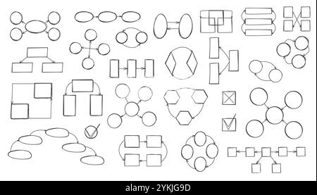 infographic elements, including circles, arrows, and square text boxes. Designed for creating customizable sequence diagrams, flowcharts Stock Vector