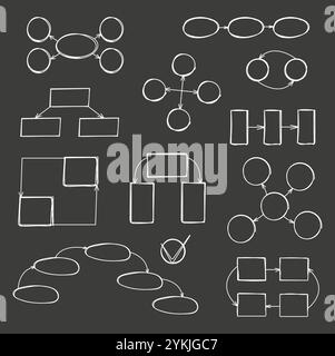 infographic elements, including circles, arrows, and square text boxes. Designed for creating customizable sequence diagrams, flowcharts Stock Vector