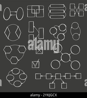 infographic elements, including circles, arrows, and square text boxes. Designed for creating customizable sequence diagrams, flowcharts Stock Vector