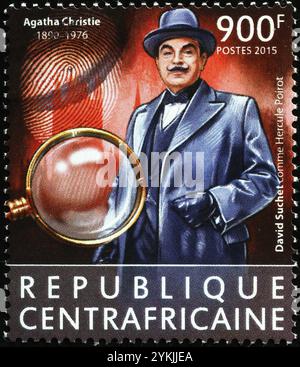 David Suchet as Hercule Poirot by Agatha Christie on stamp Stock Photo