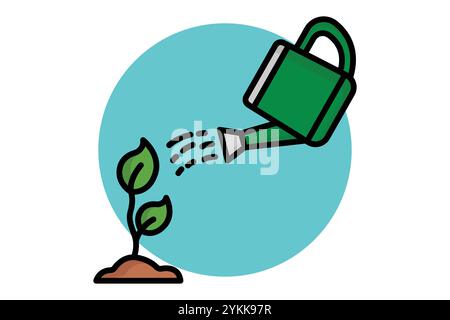 Watering icon. colored outline icon style. watering can with plant. icon related to gardening. nature elements vector illustration Stock Vector