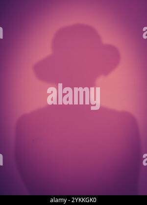 Female Silhouette Woman Wearing a Fashion Hat Pink Purple Vignette Background Stock Photo