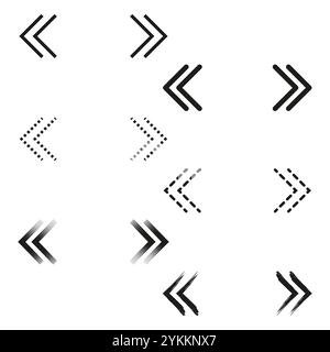 Arrow icon. Directional symbol vector. Diverse arrow styles. Black and white graphic. Stock Vector