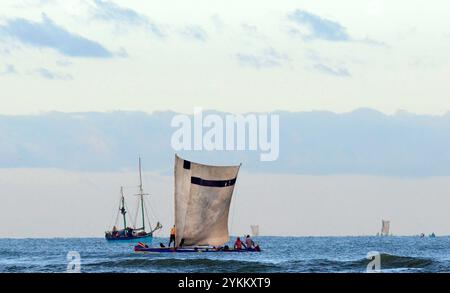 Dao fishing boats in the Mozambique channel. Photo taken in the early morning hours in Morondava, Madagascar. Stock Photo