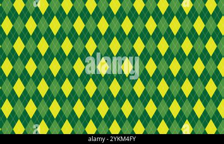 Dark Green Argyle Vector Pattern, Christmas Background, Golf Textile Print, Emerald Diamonds with Gold Accent Lines, Seamless Tile Stock Vector