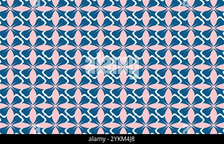 Pink and Blue Geometric Pattern, Repeating Floral Design, Abstract Background, Decorative Wallpaper Stock Vector
