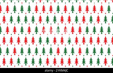 Seamless Christmas Tree Pattern. Red and Green Festive Design for Backgrounds, Wallpaper, Fabrics, and Wrapping Stock Vector