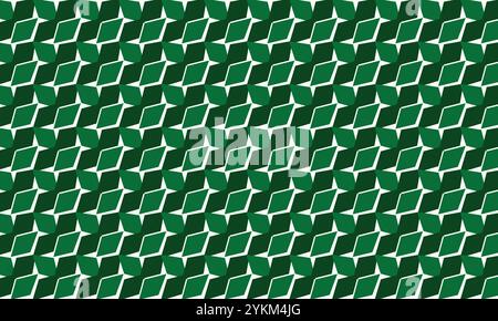 Green Geometric Star Pattern and Leaf Abstract Seamless Vector Background, Interlocking Green Shapes Geometric Repeating Seamless Vector Pattern Stock Vector