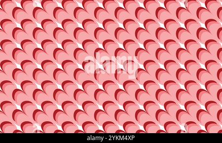 seamless pattern of red heart shapes, arranged in an array that resembles scales on the back of sea creatures or fish skin Stock Vector