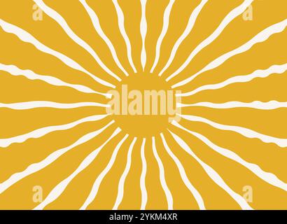 Retro Sunburst Pattern in Golden Yellow. Vibrant Sunburst Graphic for Summer Vibes, Simple Sunburst Illustration with Warm Tones Stock Vector