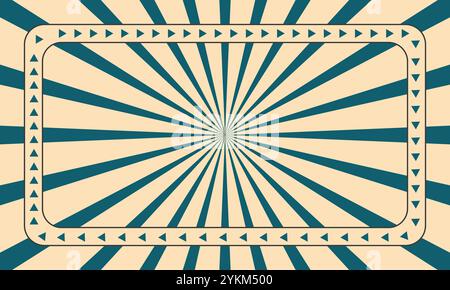 Retro Sunburst Frame Design. Vintage Teal and Cream Radiating Lines with Geometric Triangle Border, Perfect for Poster Backgrounds Stock Vector