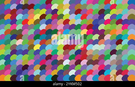 Abstract colorful scallop pattern with overlapping semicircles in a variety of vibrant hues, forming a playful and harmonious design Stock Vector