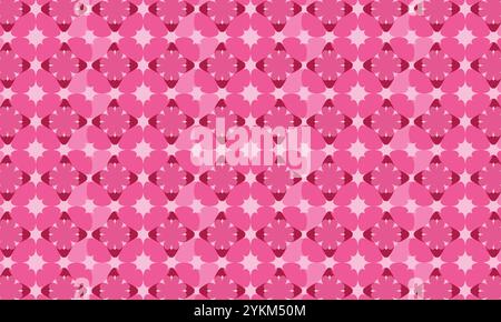 Pink patterned background, a symmetrical, seamless geometric vector illustration of pink flowers in pink tones, with a flat design and minimalistic Stock Vector