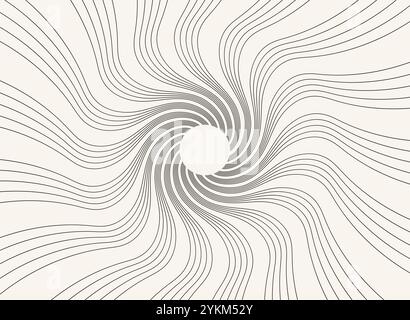 Swirling Lines Creating a Circular Pattern. Minimalist Vortex Illustration in Black and White. Hypnotic Abstract Line Art with a Central Circle. Black Stock Vector