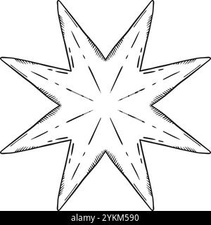 An elegant illustration of an eightpointed star, perfect for enhancing a variety of creative projects. Hand drawn vector black-and-white graphics in line art for printed materials, interiors and more.  Stock Vector