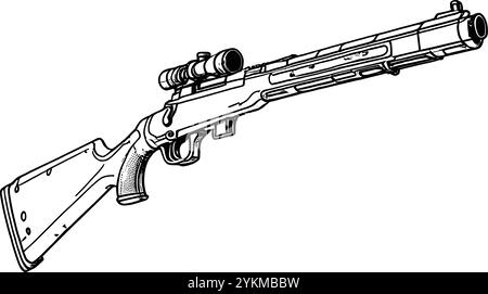 Rod Rifle Drawing A detailed line drawing of a rifle with a scope, perfect for a hunting ...