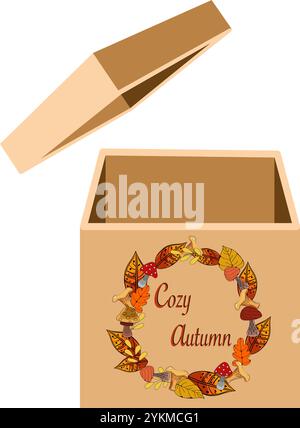 Gift box with open lid and autumn decoration vector illustration Stock Vector