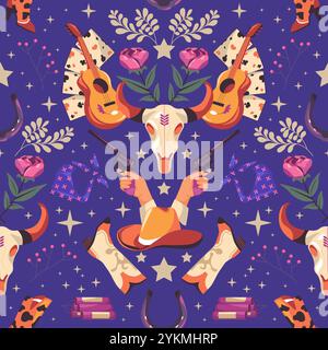 Purple Western Cowboy Pattern Illustration Stock Vector