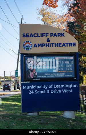 Seacliff Park & Amphitheatre sign on Seacliff Drive West in Leamington ...