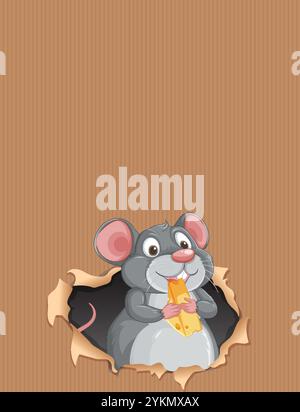 A cute mouse holding cheese in a hole Stock Vector