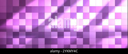Modern swimming pool mosaic pattern with gradient purple squares of various shades with light and shadow effect. Luxurious ceramic tiles surface reflects sunbeams. Bathroom or kitchen wall texture. Stock Vector