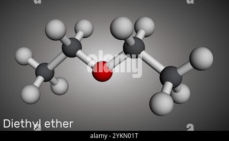 Diethyl ether, ethoxyethane molecule. Molecular model. 3D rendering. Illustration Stock Photo