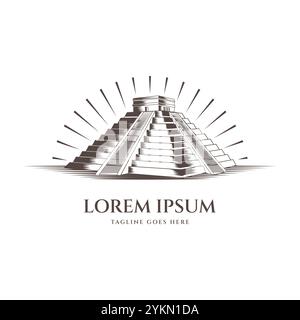 Vintage Retro Famous Ancient Mexican or Peru Inca Chicen Itza Aztec Mayan Pyramid Illustration Vector Stock Vector