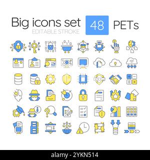 Privacy-enhancing technologies RGB color icons set Stock Vector
