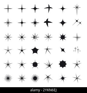 Black star sparkles vector set. Stock Vector