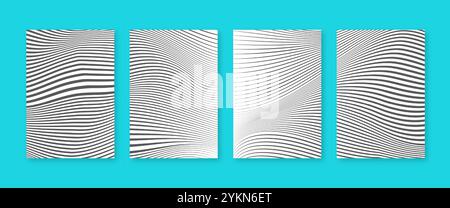 Monochrome wavy line minimal geometric posters set Stock Vector