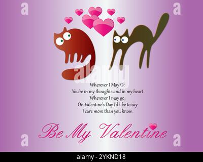 Cat and a cat are standing next to each other. The cat on the left is red and the cat on the right is brown. The cats are looking at the camera. The i Stock Vector
