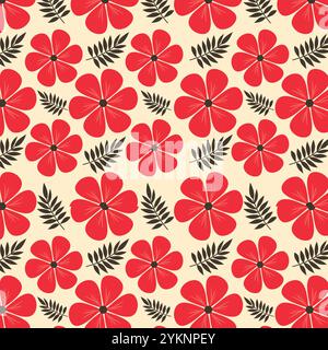 Seamless floral pattern with pink flowers and green leaves on white background. Flower pattern for fabrics, wallpapers, textile and decoration. Stock Vector