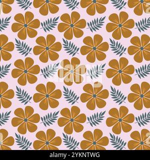 Seamless floral pattern with dark yellow flowers and light blue leaves. Flower pattern for fabrics, wallpapers, textile and decoration. Stock Vector