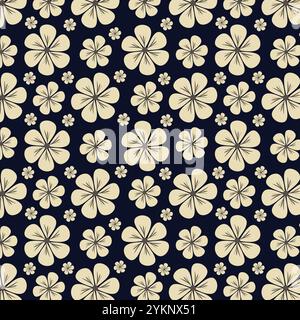 Seamless floral pattern with beautiful white or creamy flowers on blue background background. Flower pattern for fabrics, wallpapers, textile. Stock Vector