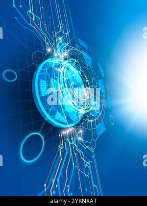 Circular GUI control panel with centralised control emitting a glow ...