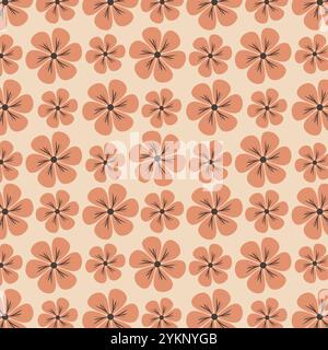 Seamless floral pattern with simple brown flowers on clean light brown background. Floral pattern for fabrics, textile, wallpapers and decoration use. Stock Vector