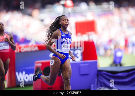 Cyréna Samba-Mayela participating in the 100 meters hurdles at the Paris 2024 Olympic Games. Stock Photo