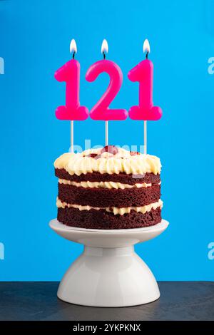 Birthday number 121 - Candle with red velvet cake Stock Photo