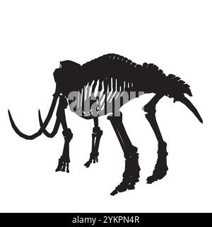 Silhouette of a mammoth skeleton vector. Stone age element. Skeleton of mammoth. Paleontology and archeology. Bones of large wild animal. Flat vector Stock Vector