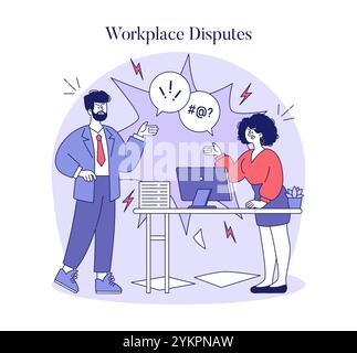 Workplace Disputes concept. Tense interaction between colleagues in an office setting. Communication breakdown and conflict resolution challenge. Vector illustration. Stock Vector