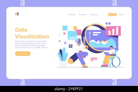 Data Visualization concept. Professionals analyzing and presenting data on a digital platform. Insightful charts interpretation, modern analytics tools. Vector illustration. Stock Vector