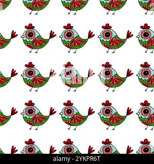 Seamless pattern. Folk bird ornament. Pattern in hand draw style, fabrics, etc Stock Vector