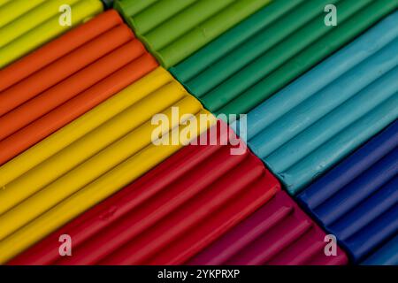 plasticine of different colors for modeling closeup, a simple colored plasticine that is used in creativity Stock Photo