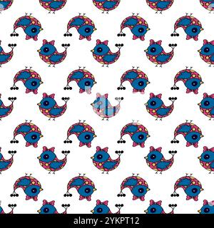 Seamless pattern. Folk bird ornament. Pattern in hand drawn style. Print for cloth design, textile, fabric, wallpaper, wrapping paper, etc Stock Vector