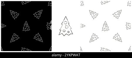 Christmas holidays. Set Monochrome patterns in hand draw style. Christmas trees. Can be used for fabric and etc Stock Vector