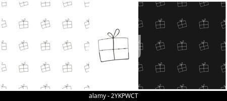 Christmas holidays. Gifts. Set Monochrome patterns in hand draw style. Can be used for fabric, packaging, wrapping paper and etc Stock Vector