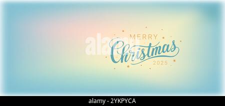 Merry Christmas 2025 text with stars on a gradient soft background. Horizontal banner. Vector illustration Stock Vector