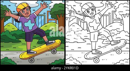 Skateboard Girl Performing an Ollie Illustration Stock Vector