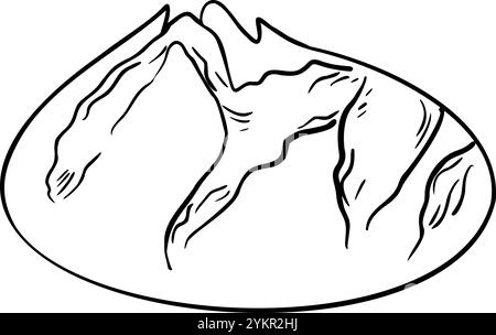 Rustic rye round bread black white vector illustration isolated. Sourdough rye boule bread hand drawn by ink monochrome sketch. Pumpernickel bread Stock Vector