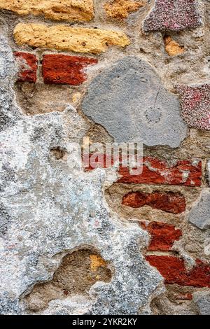 Old cracked grunge cement, brick and mortar wall. Stock Photo